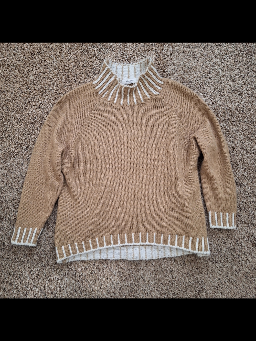Nostalgia Made In Italy Camel Cream Wool Blend Mock Neck Knit Sweater Fits L